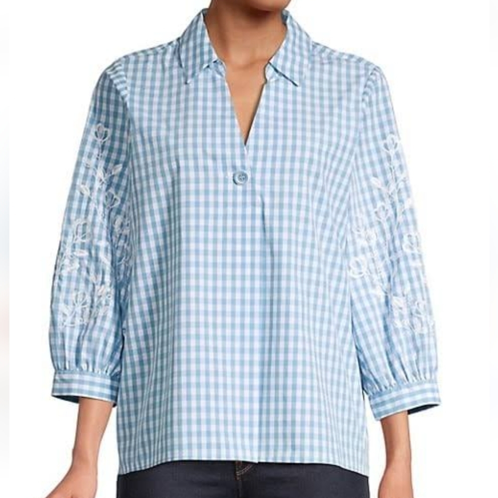 Karl Lagerfeld Light Blue Gingham Blouse